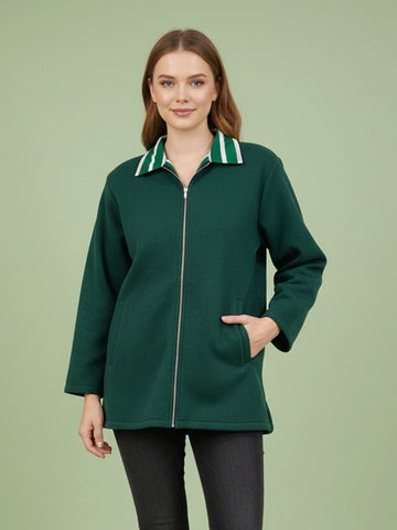 Green Zip-Up Fleece Jacket with Printed Detailing
