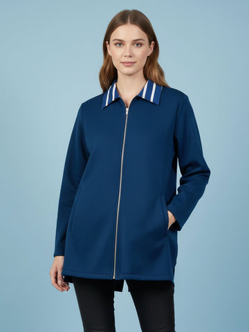 Navy Zip-Up Fleece Jacket with Printed Detailing