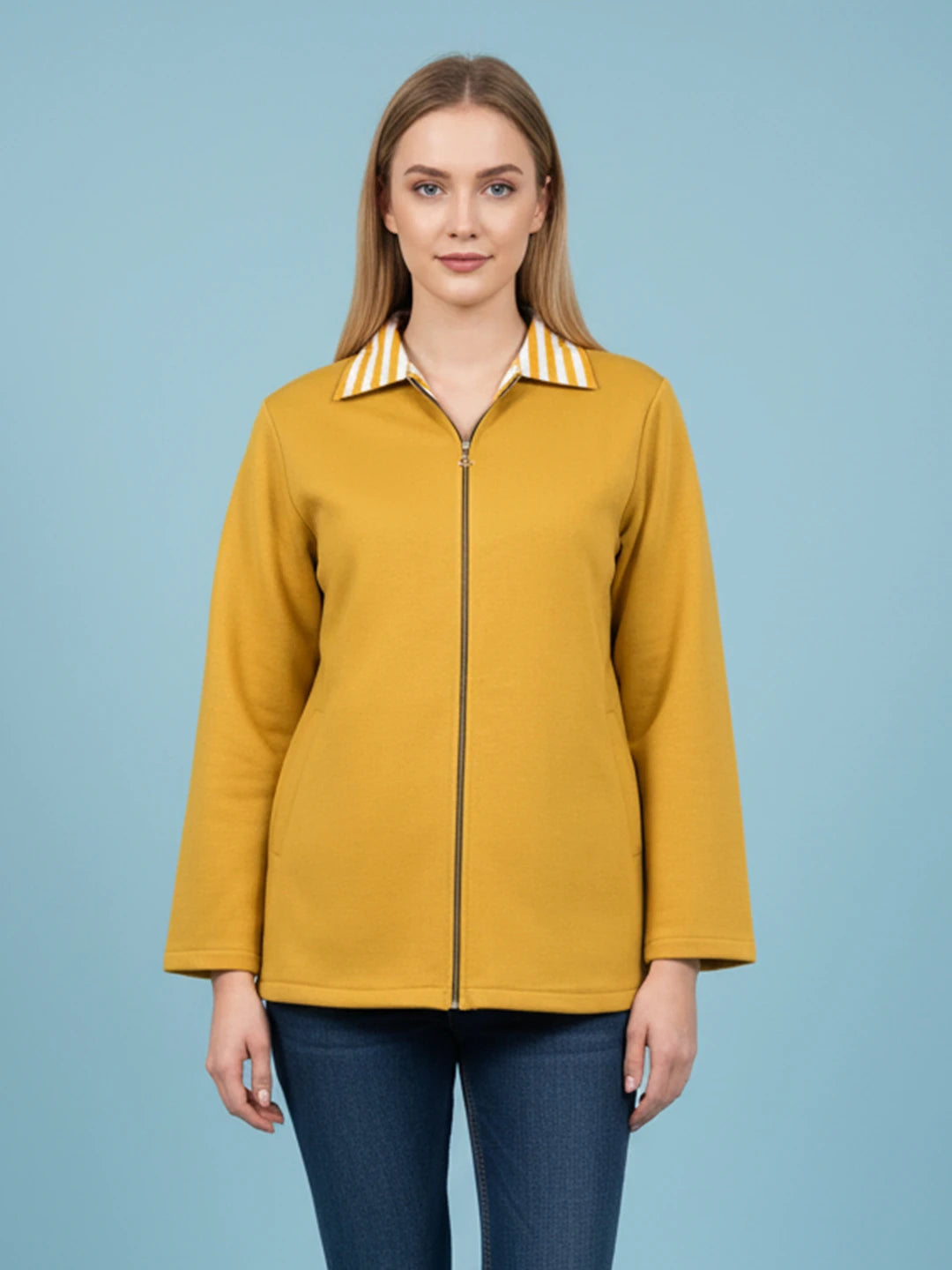 Yellow Zip-Up Fleece Jacket with Printed Detailing