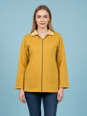 Yellow Zip-Up Fleece Jacket with Printed Detailing