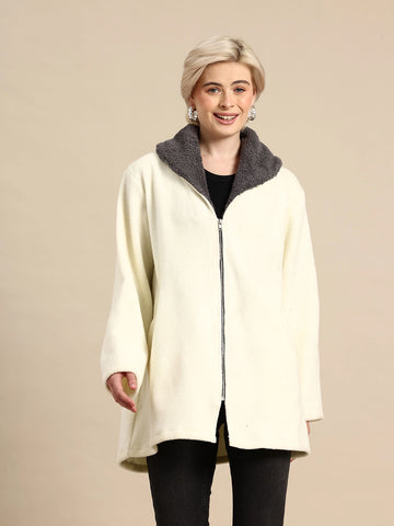 White fleece jacket with shawl collar