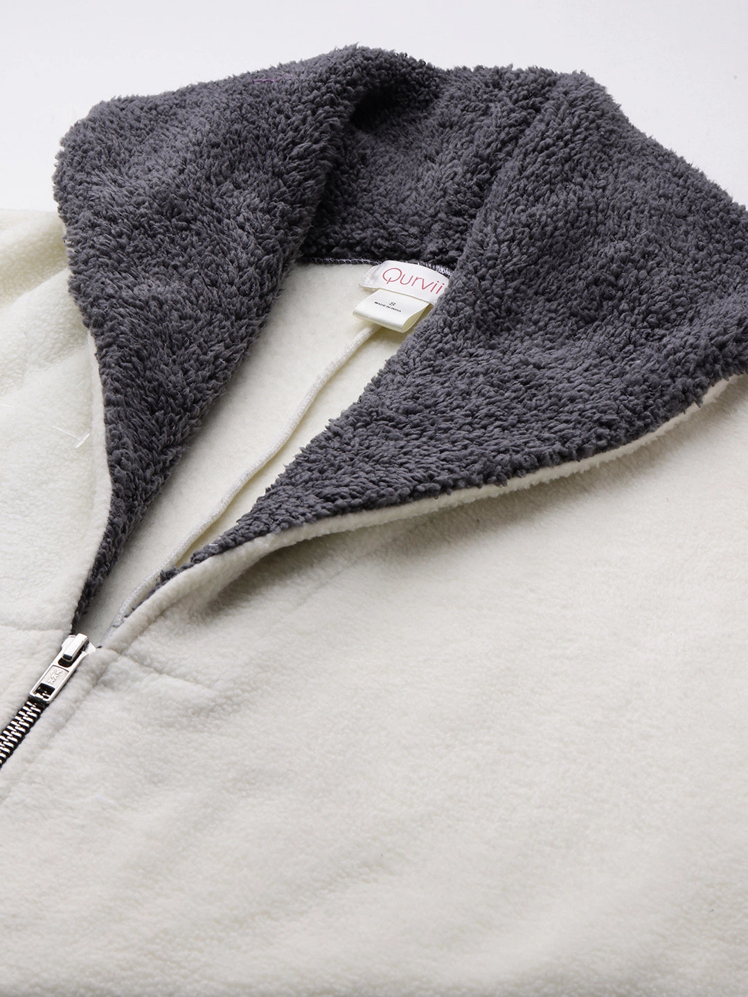 White fleece jacket with shawl collar