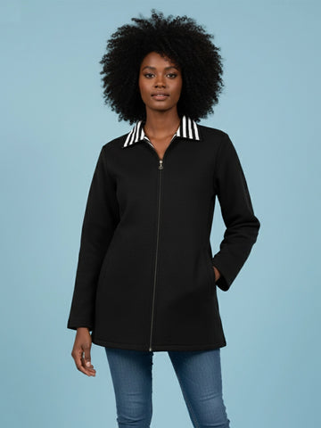 Black Zip-Up Fleece Jacket with Printed Detailing