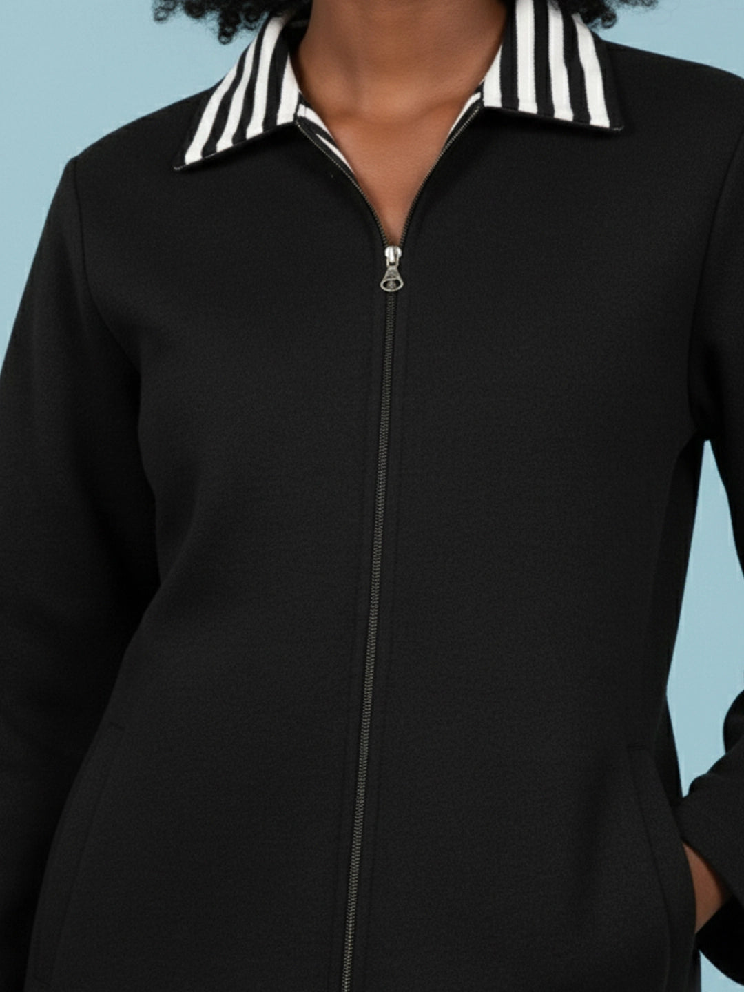 Black Zip-Up Fleece Jacket with Printed Detailing