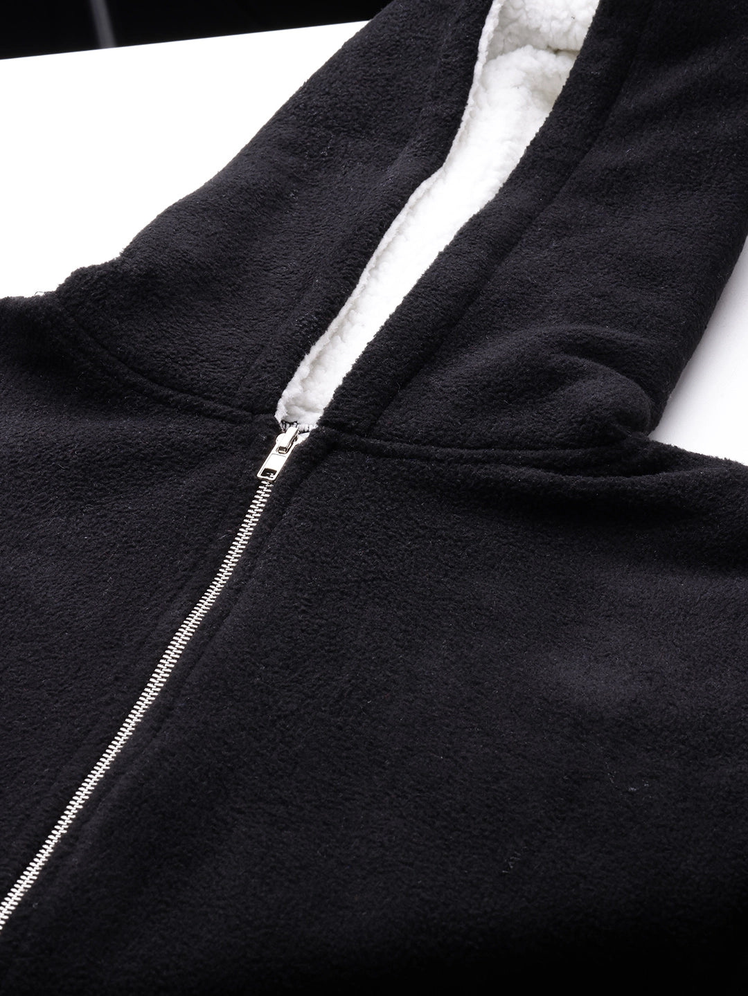 Black Sherpa fleece Hoodie with zipper