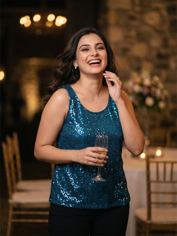 Teal sequin tank top