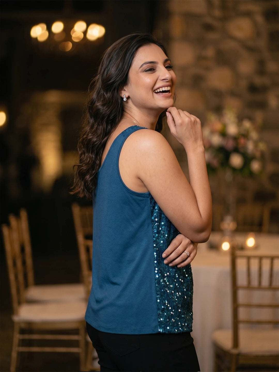 Teal sequin tank top