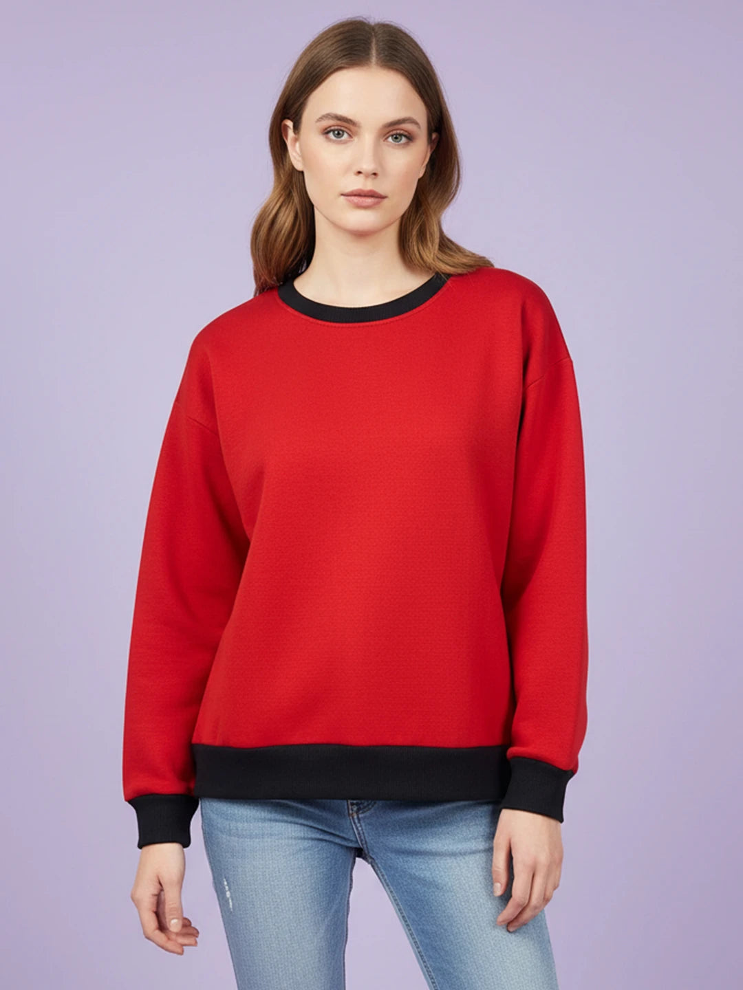 Red round neck fleece sweatshirt