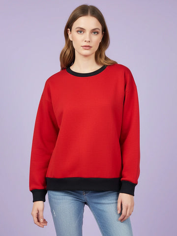 Red round neck fleece sweatshirt