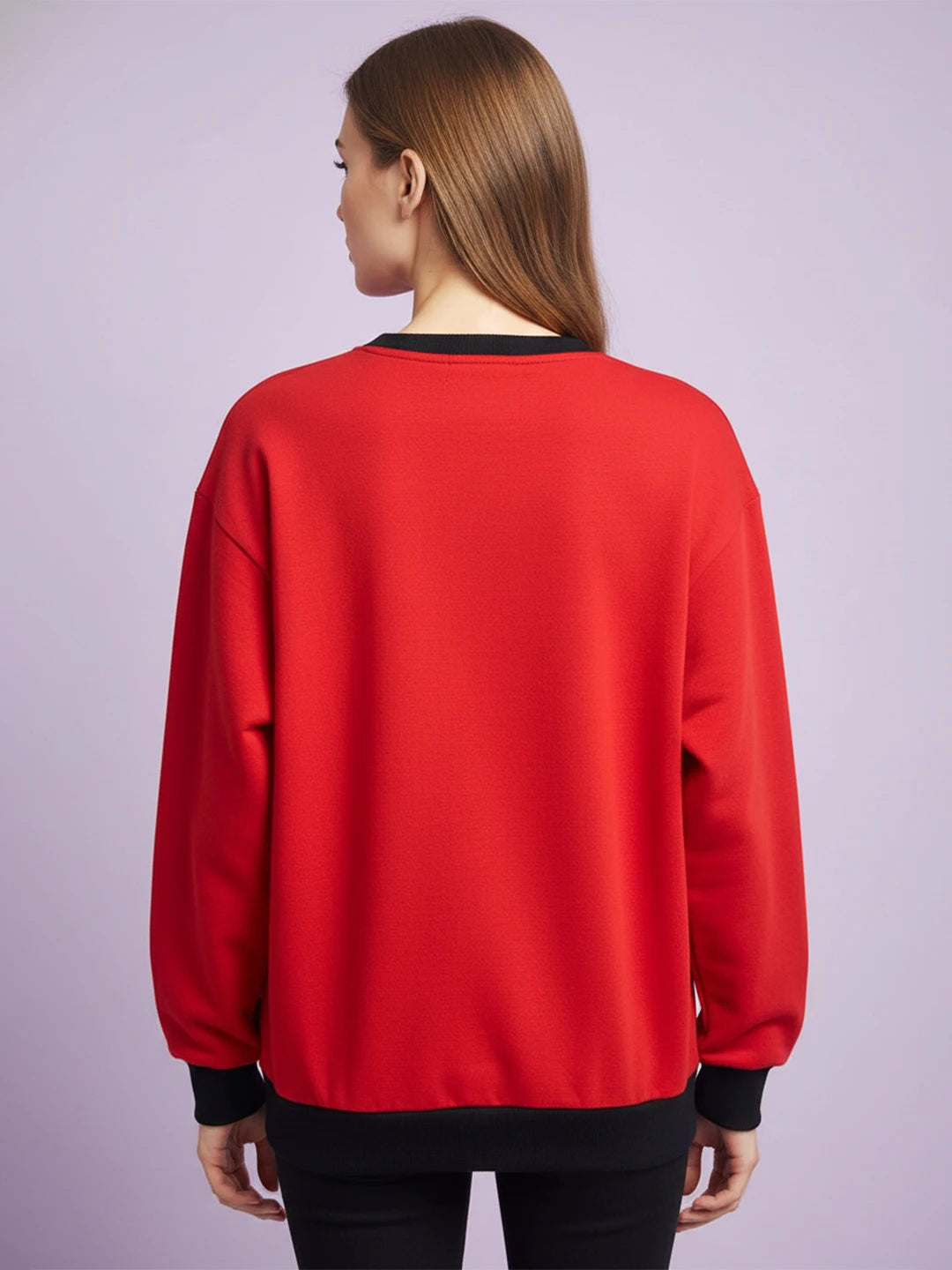 Red round neck fleece sweatshirt
