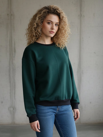 Green round neck fleece sweatshirt
