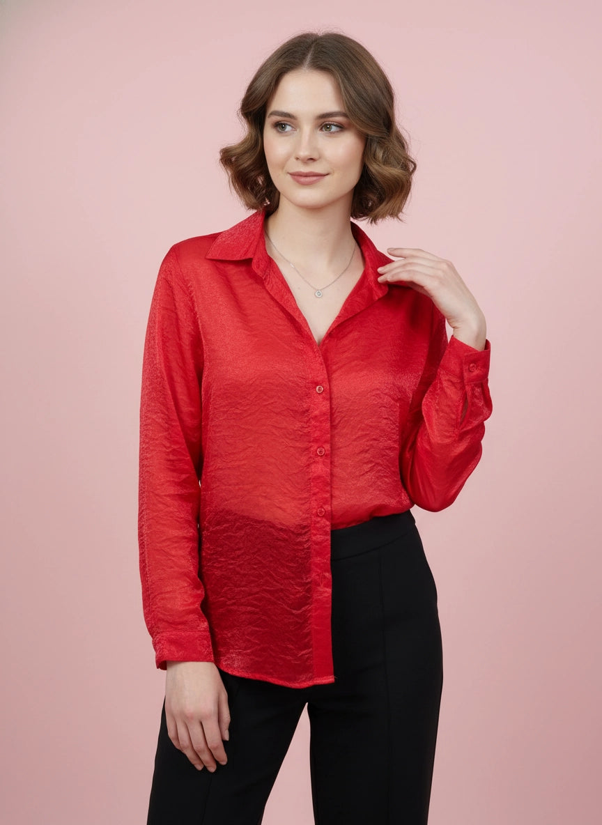 Red organza shirt with cuff sleeves