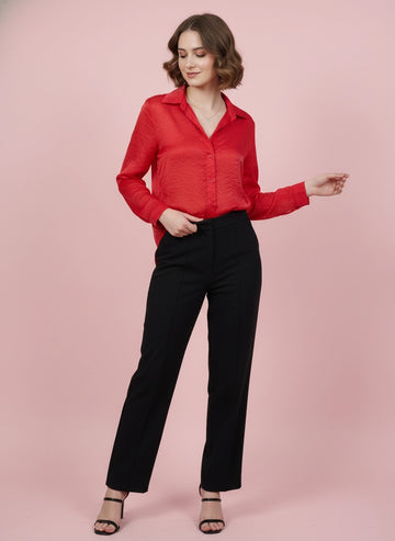 Red organza shirt with cuff sleeves