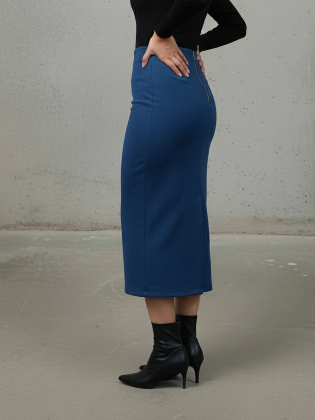 Blue fleece pencil skirt