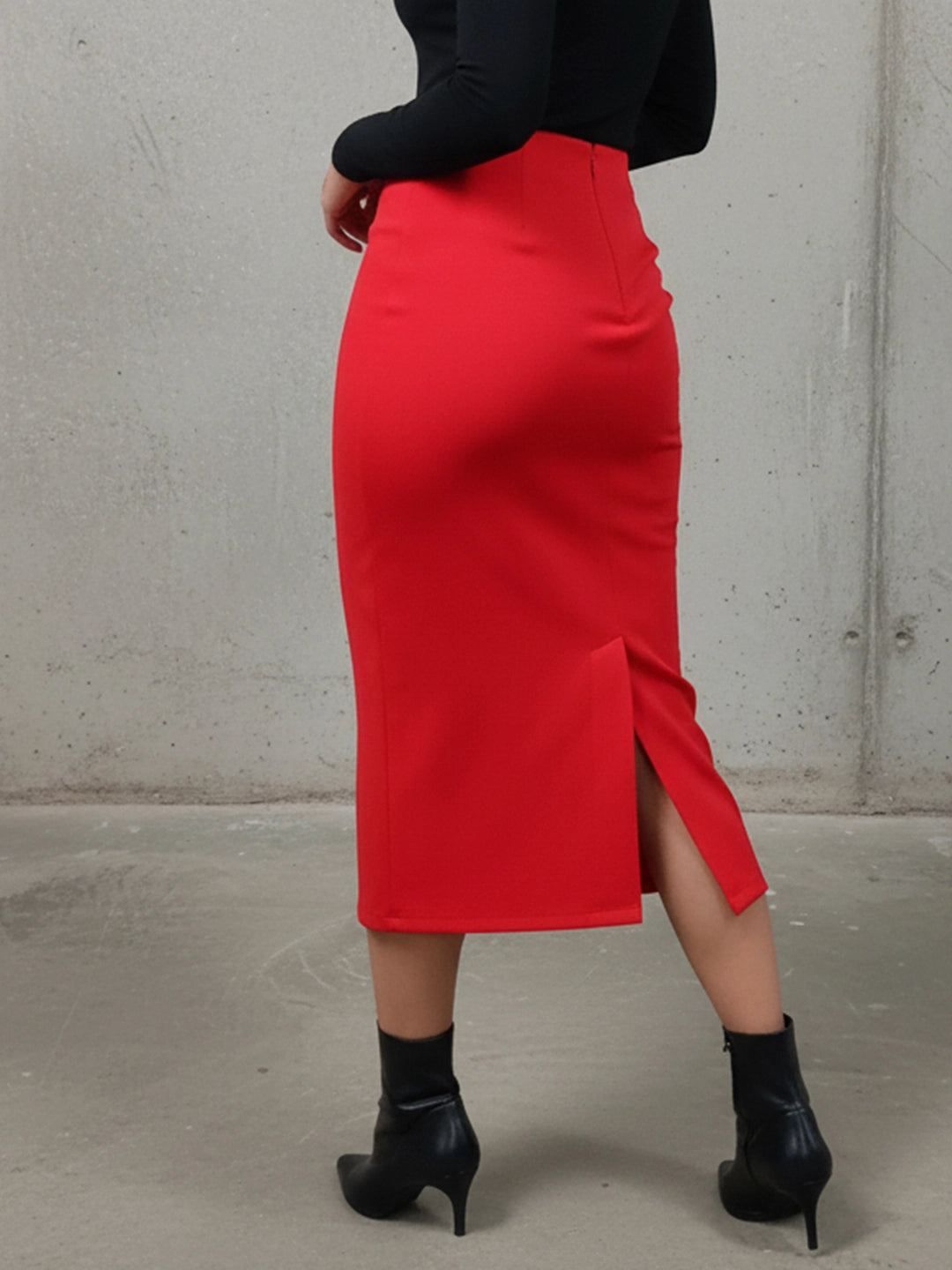 Red fleece pencil skirt