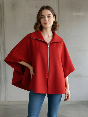 Red  fleece poncho jacket