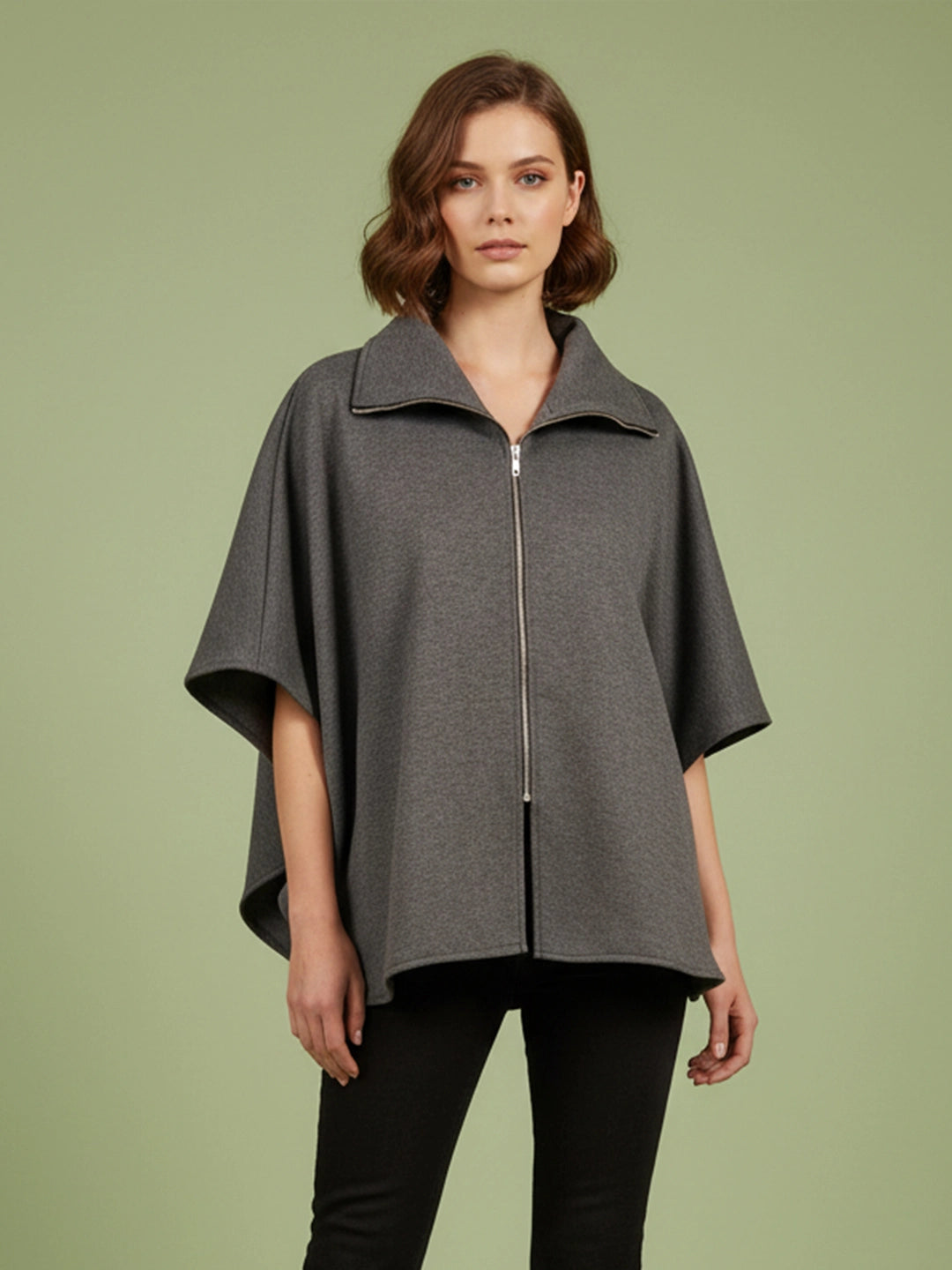 Gray fleece poncho jacket