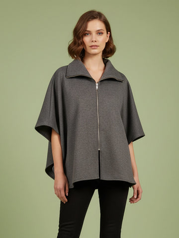 Gray fleece poncho jacket