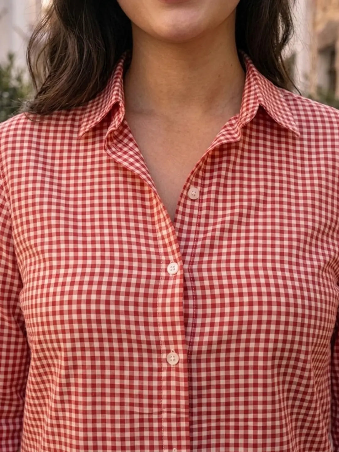 Gingham print cotton shirt