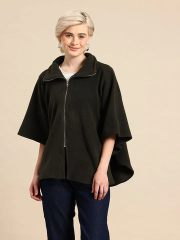 Gray fleece zipper poncho jacket