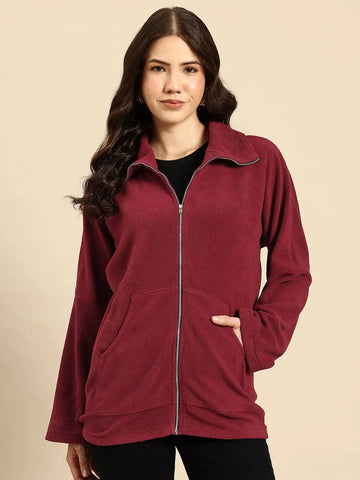 Maroon fleece zipper Jacket