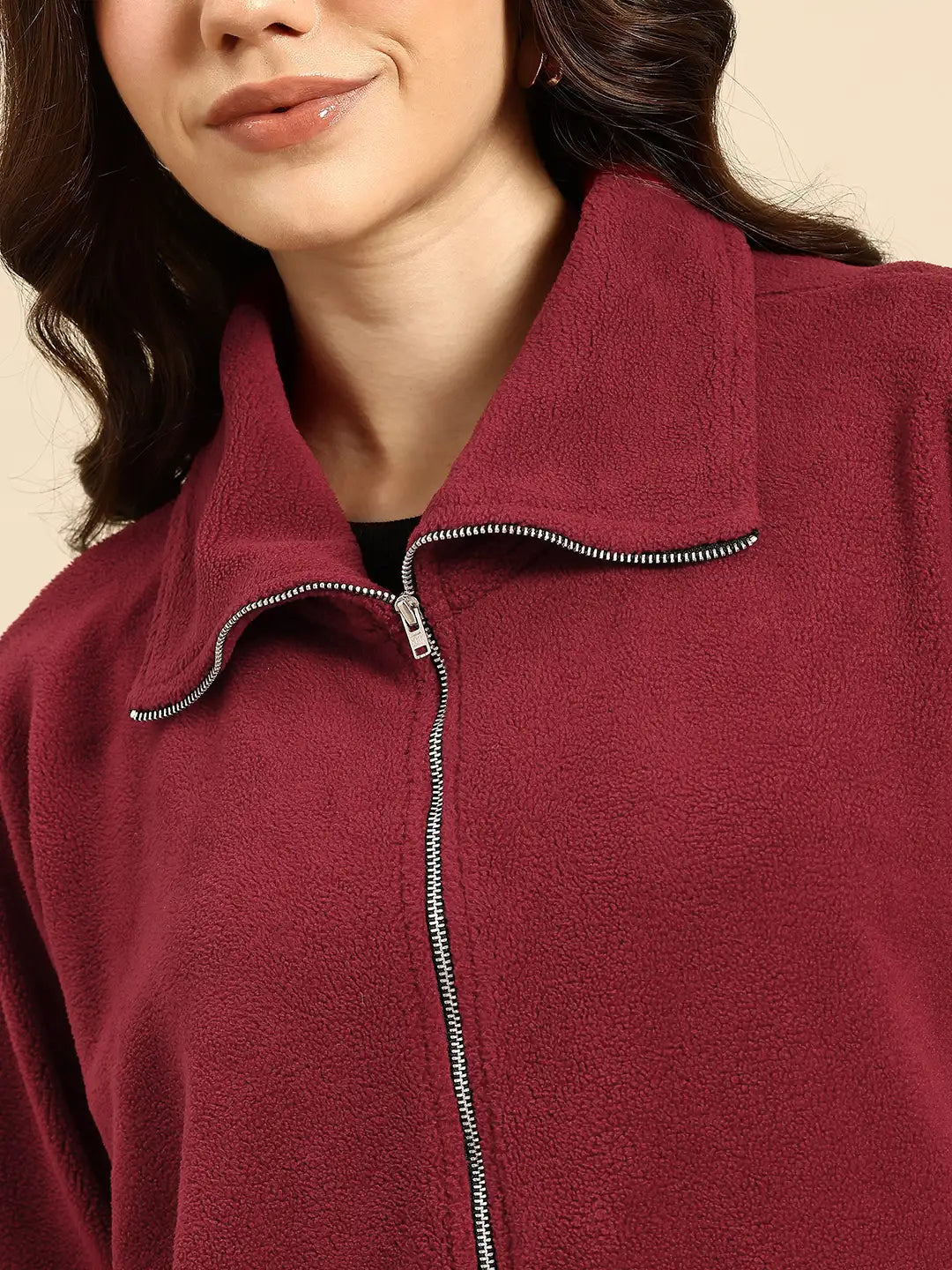 Maroon fleece zipper Jacket