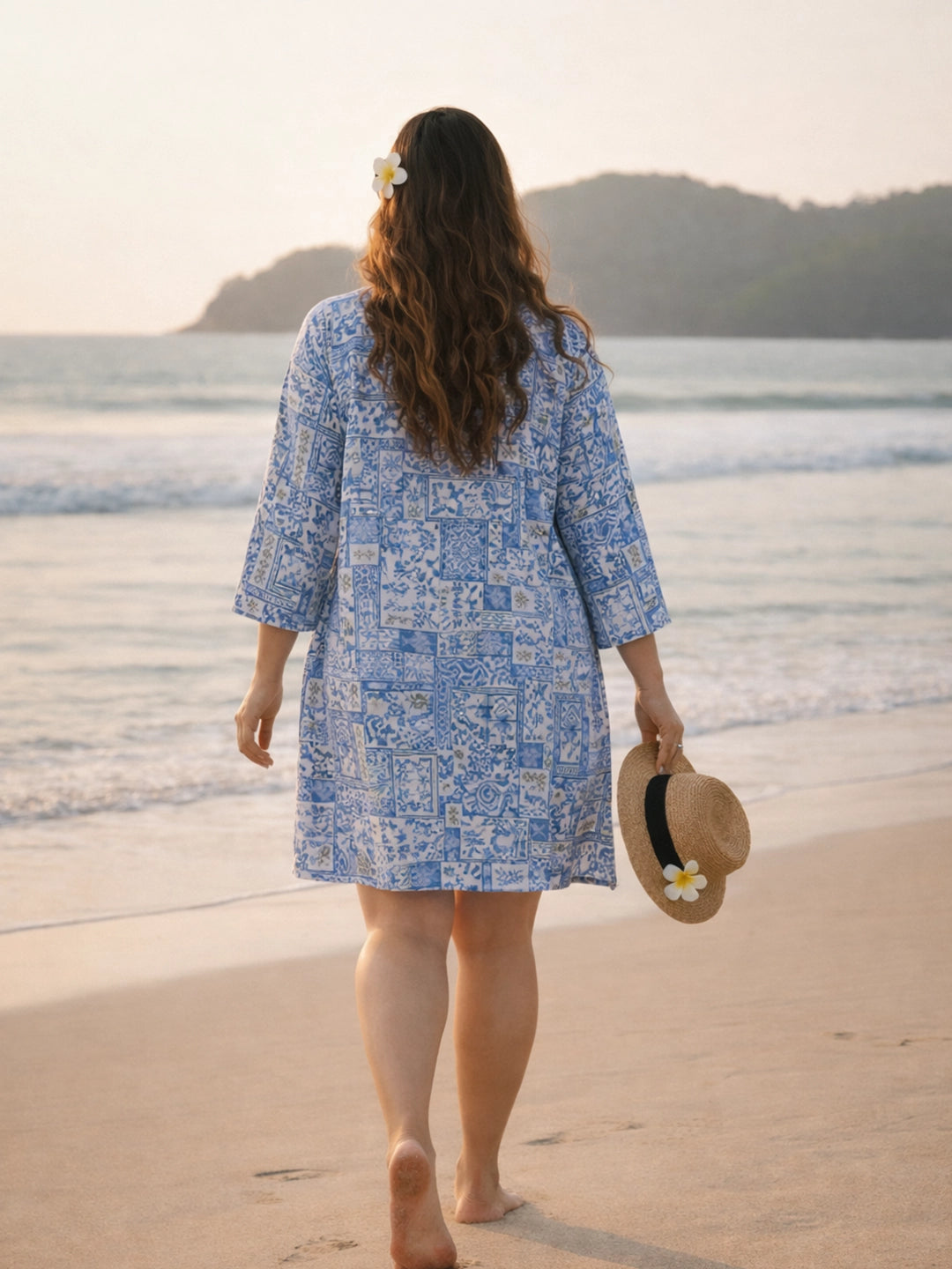 Blue printed long shrug