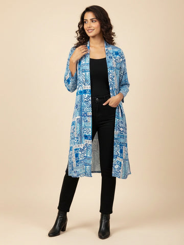 Blue printed long shrug