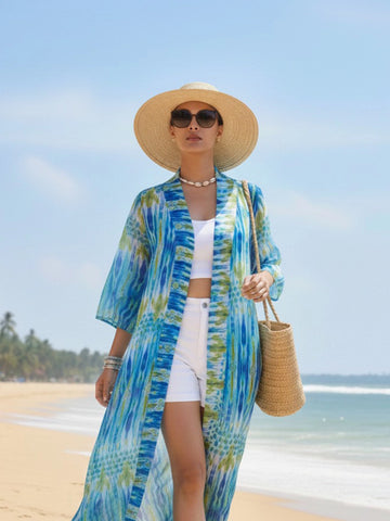 Printed chiffon long shrug