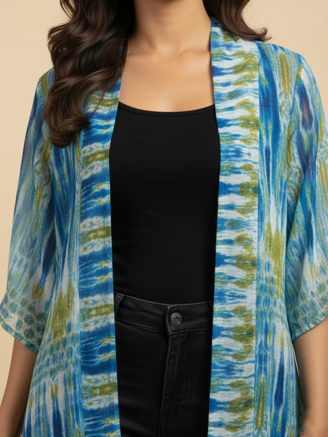 Printed chiffon long shrug