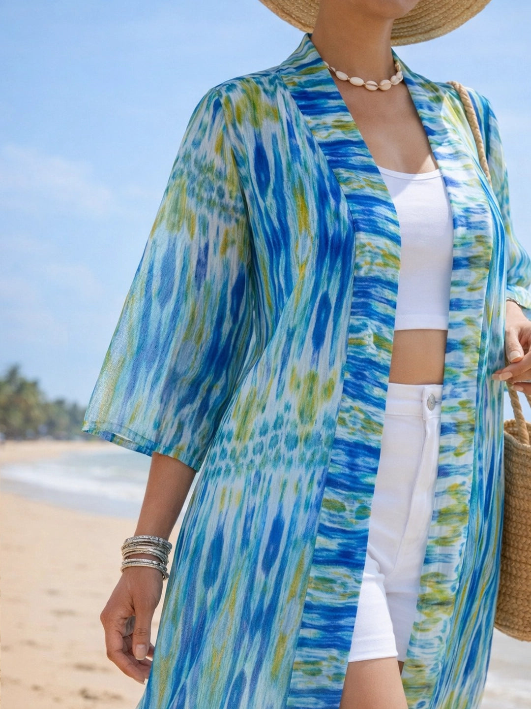 Printed chiffon long shrug
