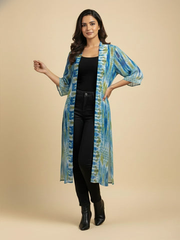 Printed chiffon long shrug