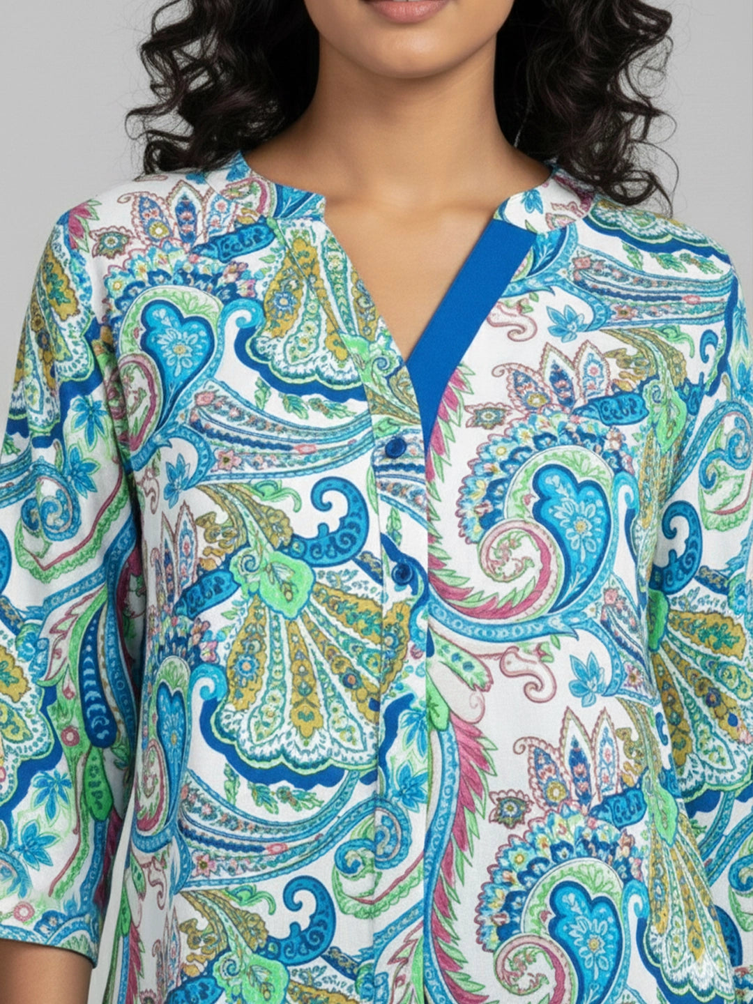 Paisley print mandarin collar shirt