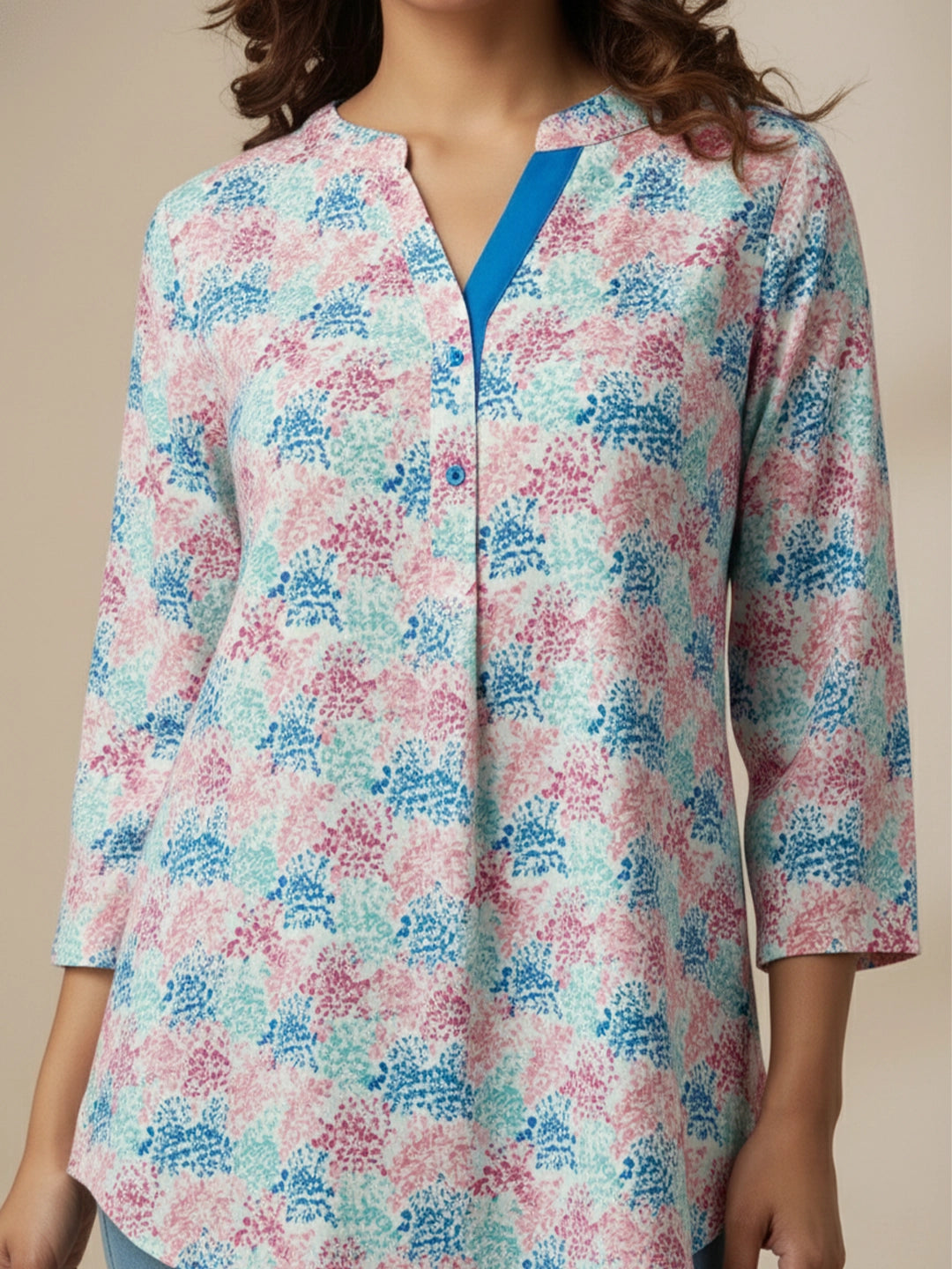 Multi color printed mandarin collar shirt