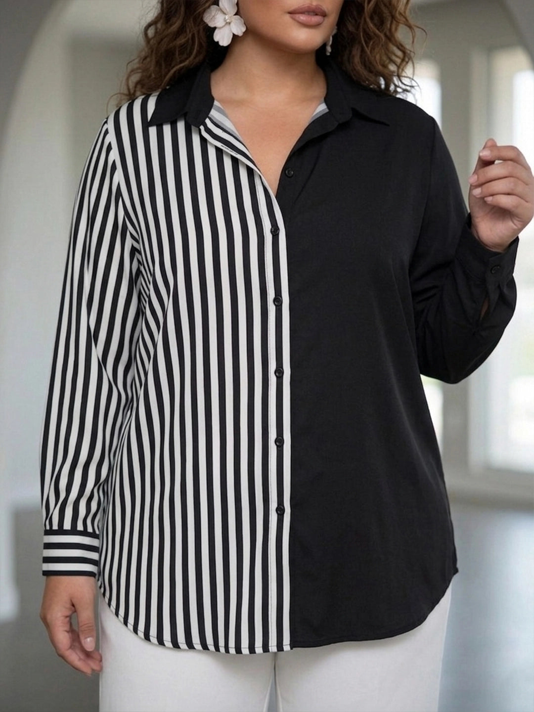 Stripe printed black shirt