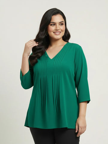 Bottle green pin tucks tunic top