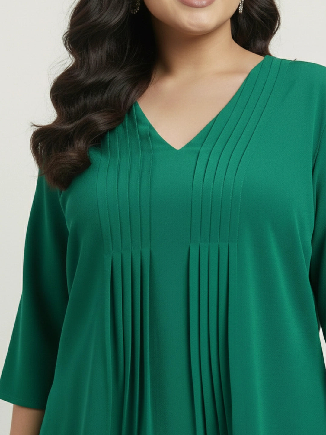 Bottle green pin tucks tunic top