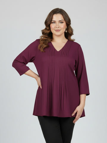 Wine pin tucks tunic top
