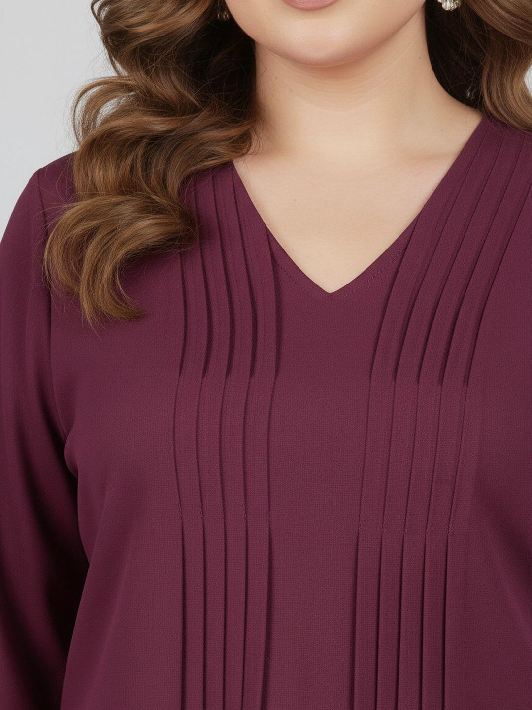 Wine pin tucks tunic top