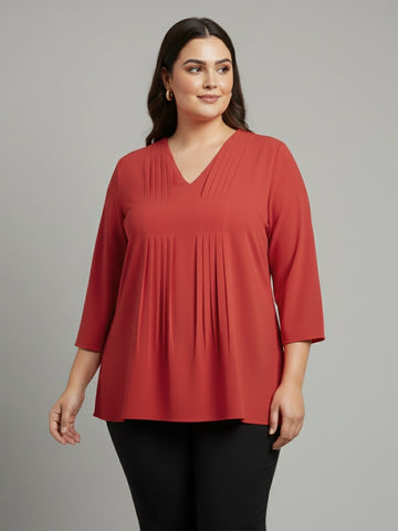 Rust pin tucks tunic top