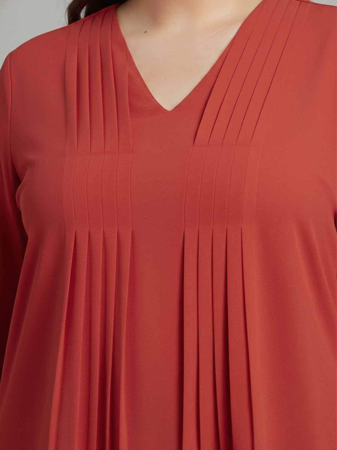 Rust pin tucks tunic top