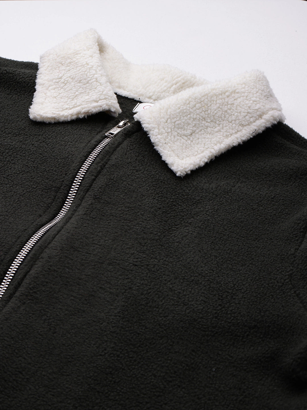 Olive green fleece long jacket