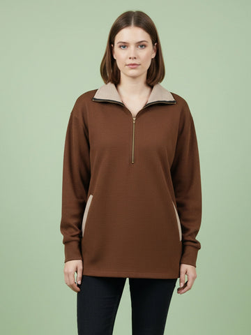 Half Zipper brown sweatshirt