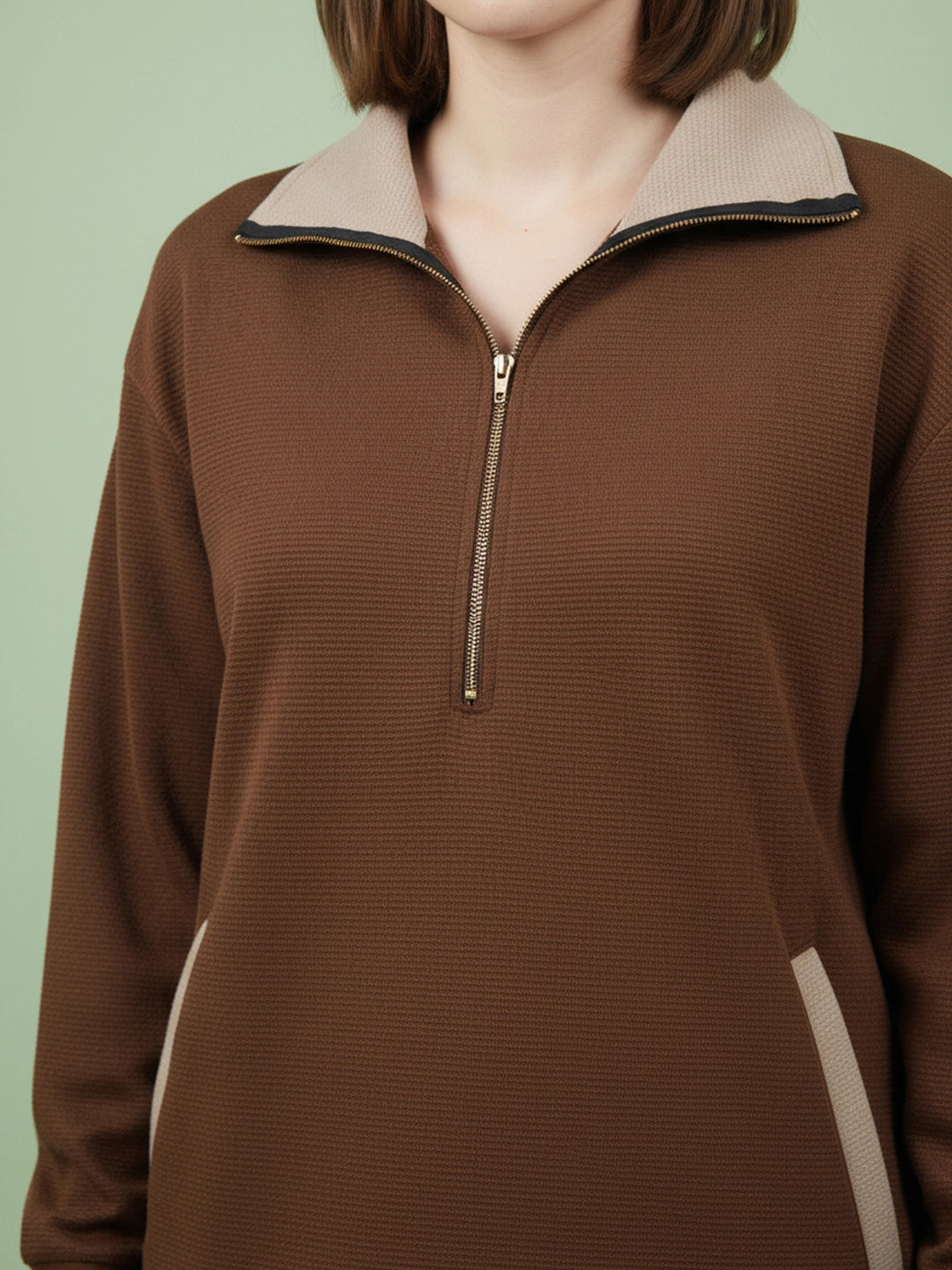 Half Zipper brown sweatshirt