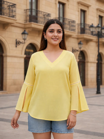 yellow mulmul top for women in sizes XXS to 5XL