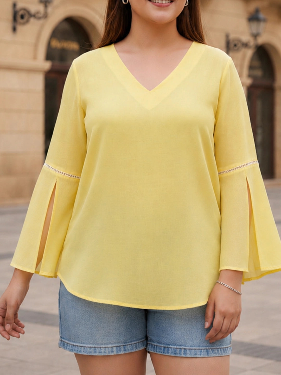 yellow mulmul top — side view