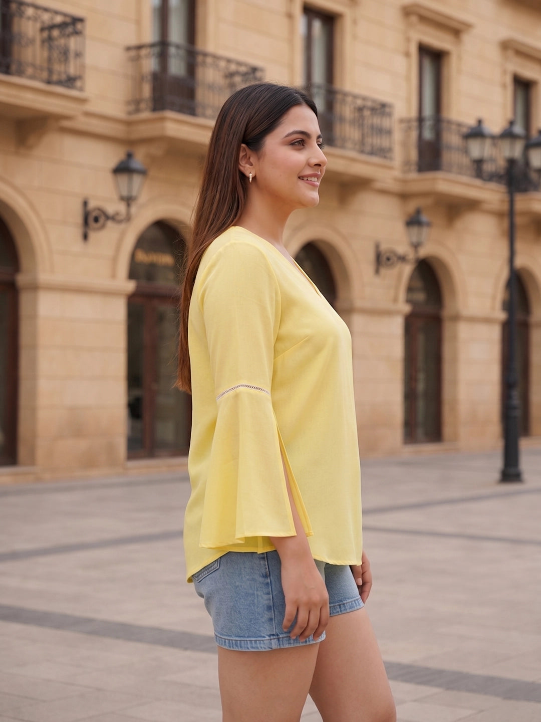yellow mulmul top — back view