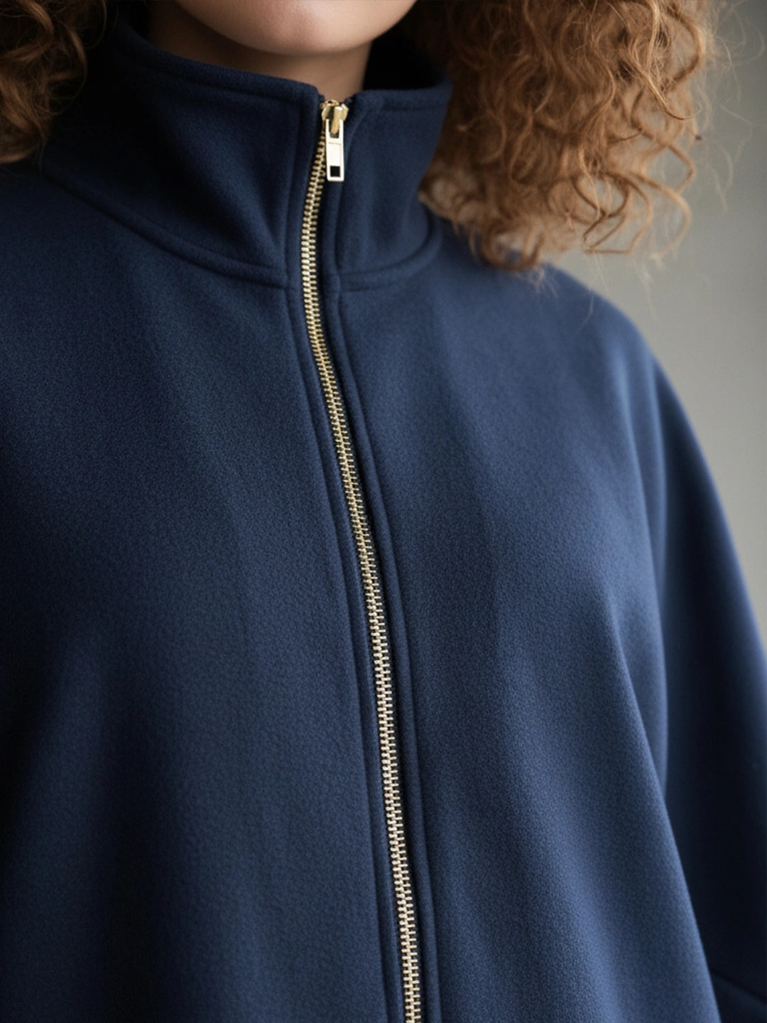 Navy front zipper poncho jacket