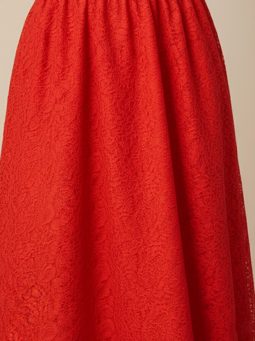 Red floral net long skirt