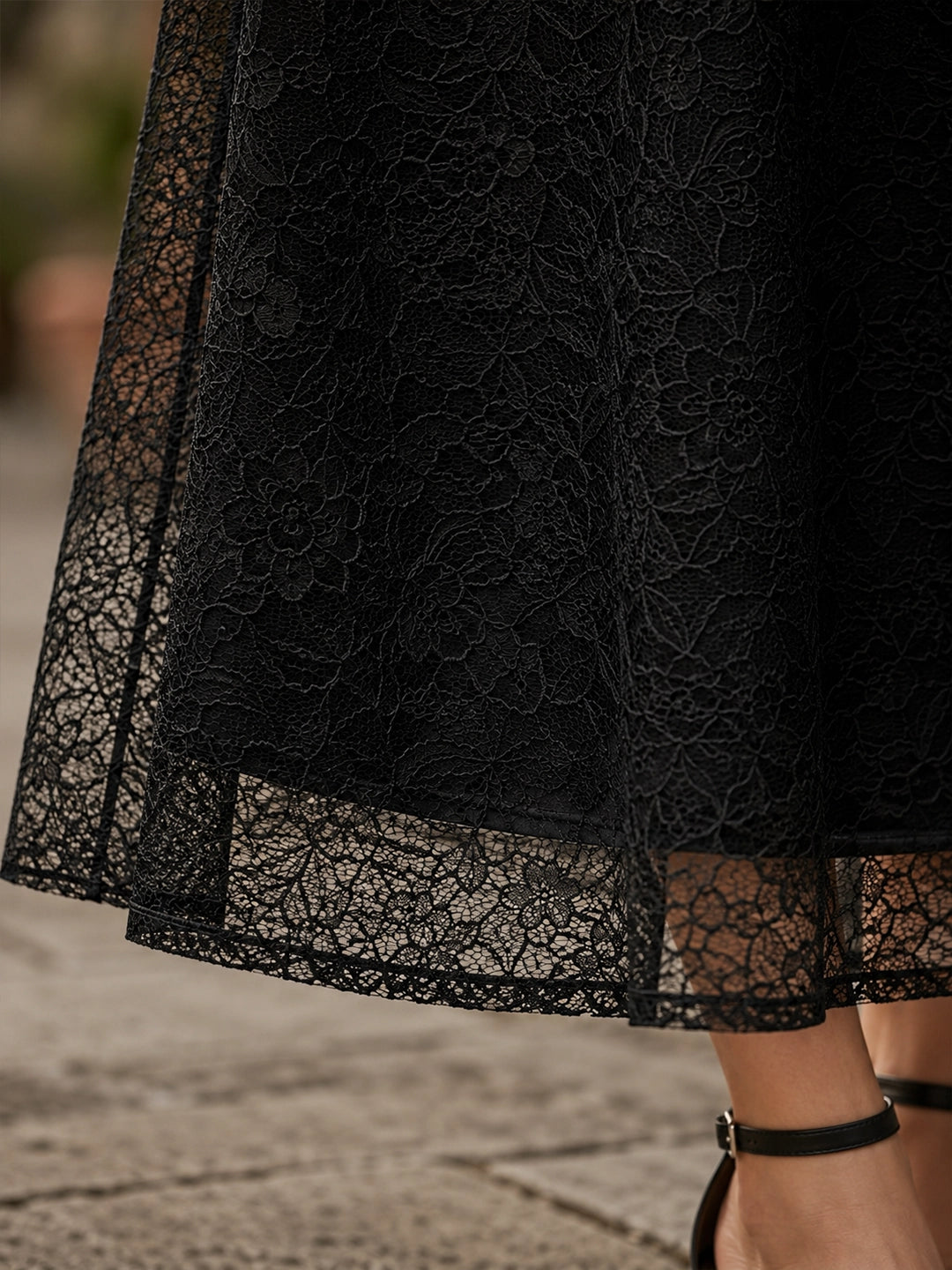 Black floral net long skirt